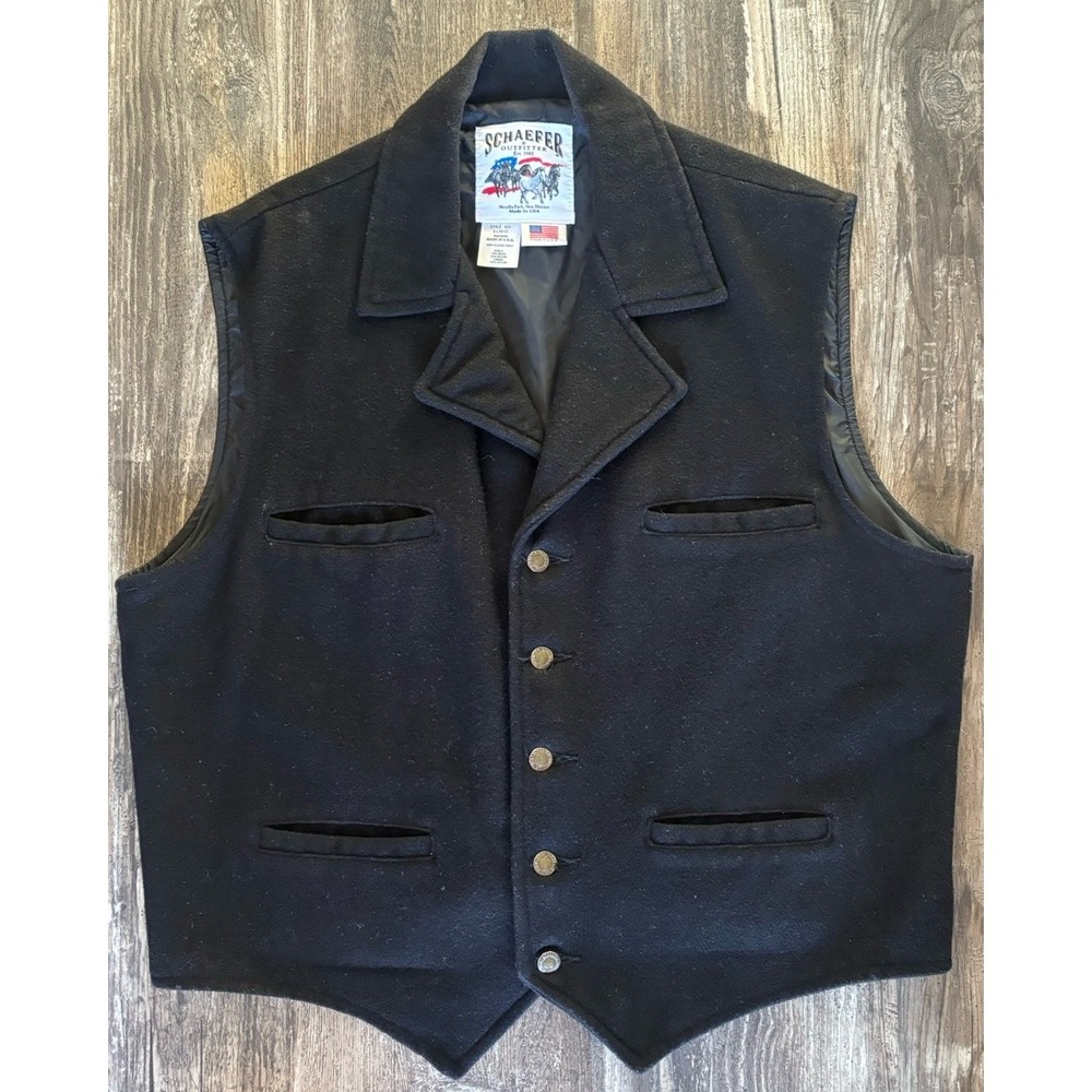 Schaefer Outfitter Black  Wool Vest Men's XL Cowboy Western USA Metal Buttons
